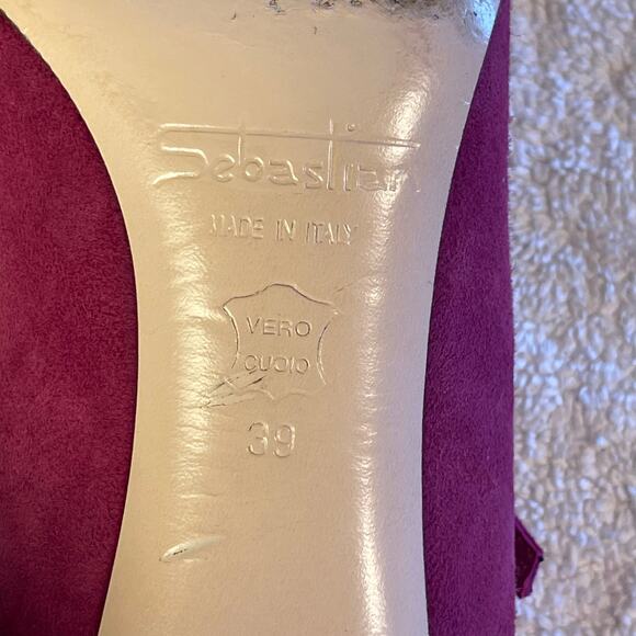 Sebastian Milano Pink Fuchsia Suede Pumps Shoes Crisscross Buckle Strap 8.5B - Picture 8 of 9